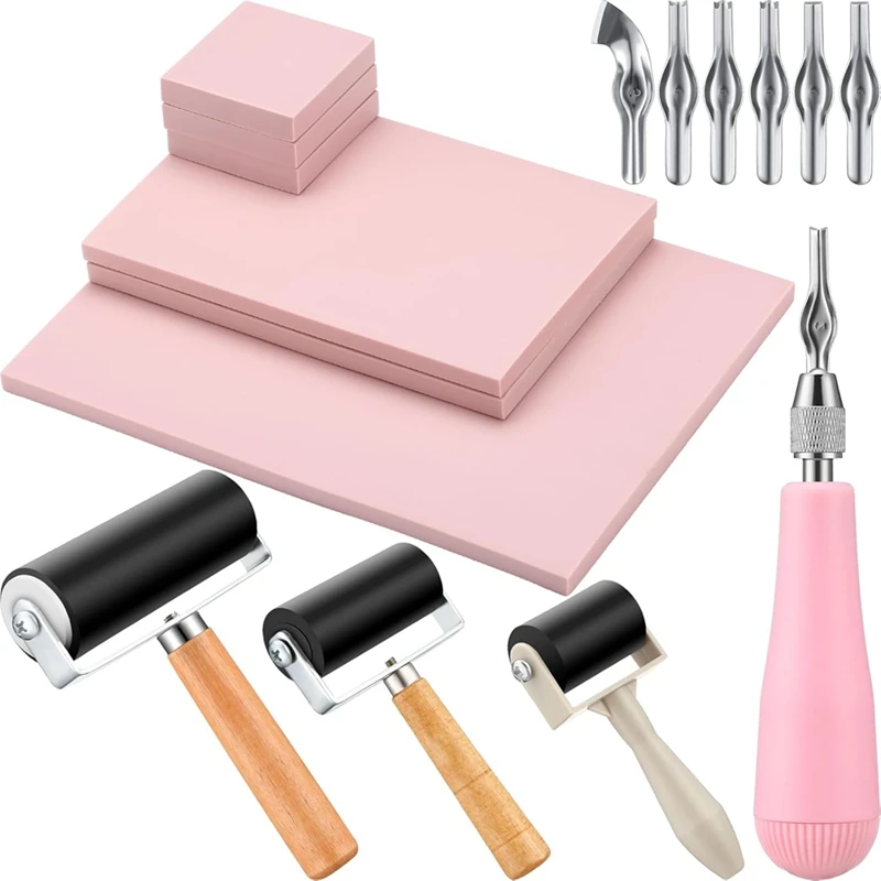 Rubber Block Stamp Making Kit Rubber Carving Blocks Linoleum Block Carving Tools For Printmaking Inking Block Crafts