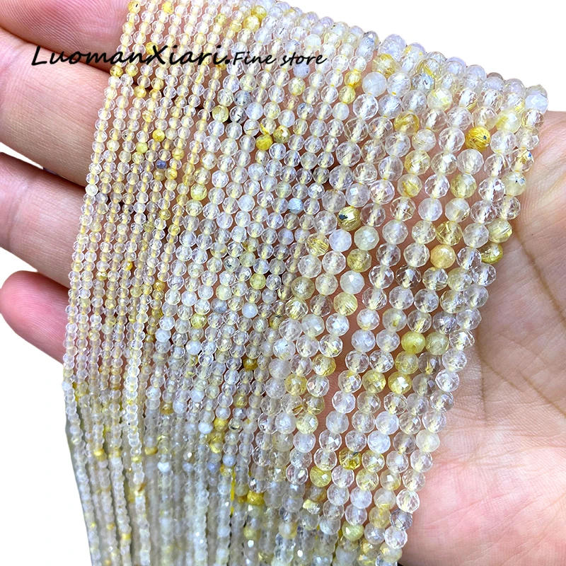 2 3 4MM Natural Stone AAA Gold Rutilated Quartz Loose Spacer Beads for Jewelry Making Diy Earrings Bracelets Charms Accessories