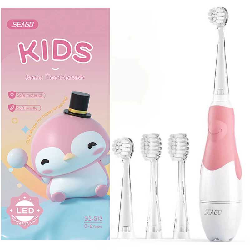 Seago Baby Electric Toothbrush for 0 to 3 Years Old Sonic Toothbrush LED Light Brush Smart Timer Waterproof IPX7 Baby Gift SG513