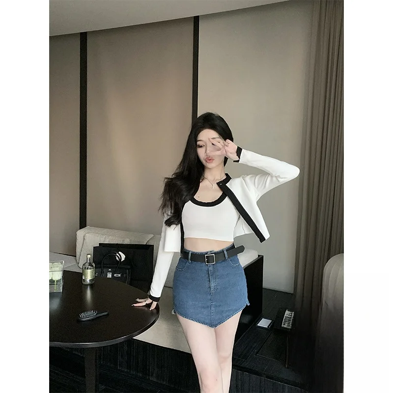

Kubiliv Asymmetric Blue Denim Skirt Women's Bodycon Skirt Spring Fashion High Street Style Sharp Corner Detail