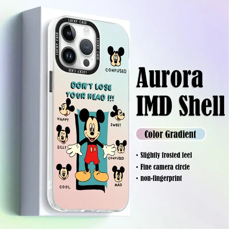 Iridescent Laser Clear Cover for iPhone 15 14 13 12 11 pro Max XS XR X 7 8 Disney Minnie Mouse Mickey Gradient Color Matte Case