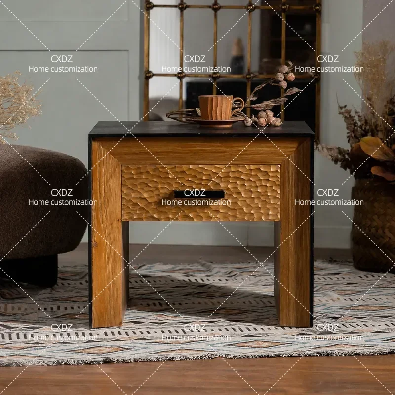 Retro Wooden Side Table Small Square Nightstand for Living Room Bedroom Apartment Home Decor Furniture