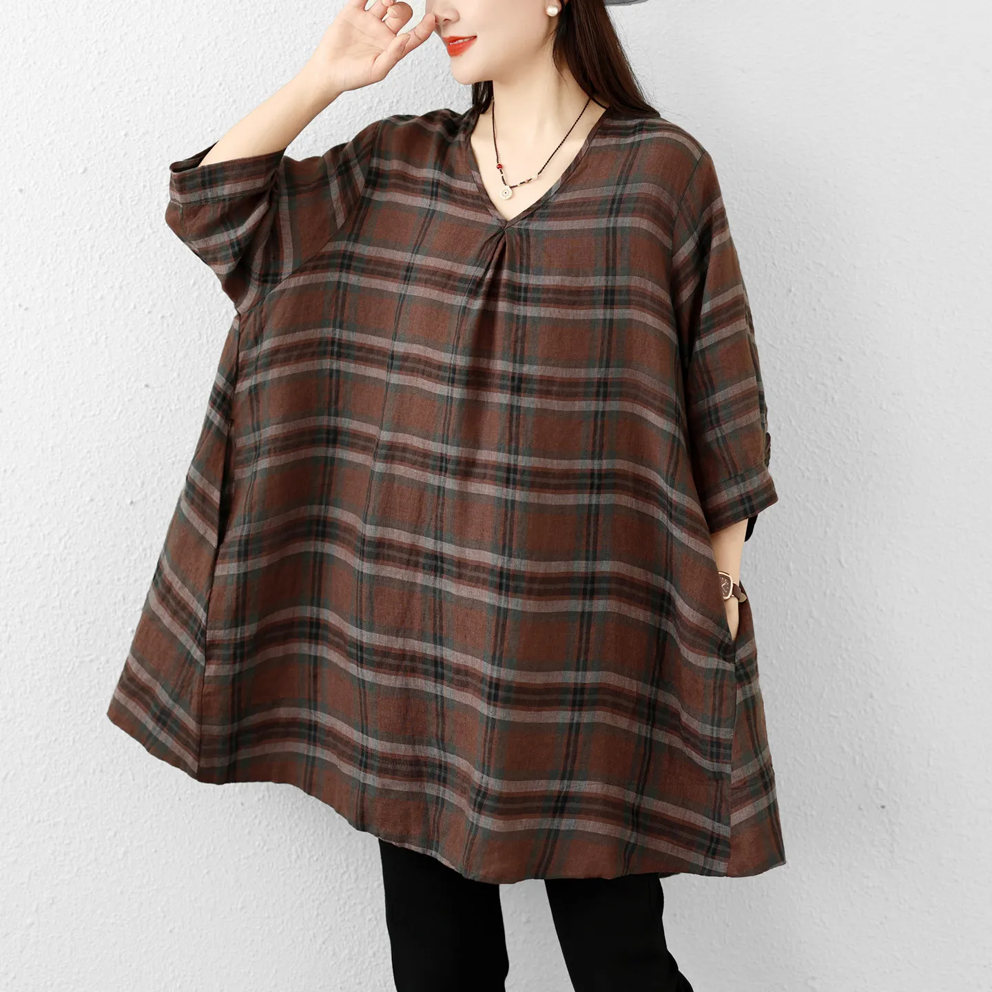 SuperAen 2026 Summer New Korean Style Loose Oversize Design Printed Pattern Fashion V-neck Cotton and Linen Loose Tops