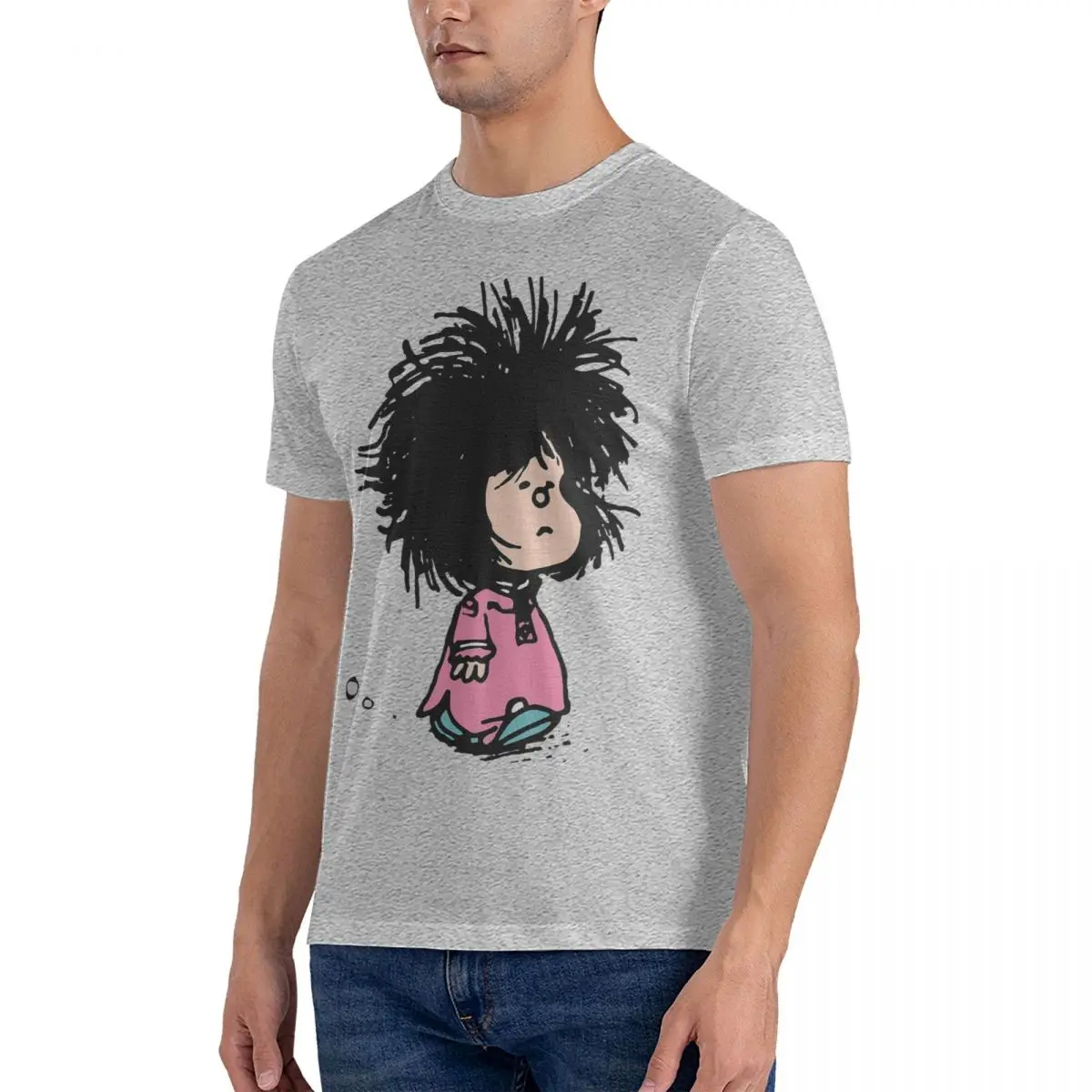 Novelty Cartoon Essential T-Shirt Men Crew Neck Cotton T Shirt M-Mafalda Short Sleeve Tee Shirt Gift Idea Clothing