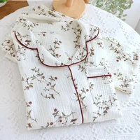 2026 Japanese Spring and Autumn New Women's Pajama Set 100% Cotton Crepe Long sleeved Pants Cardigan Cute Plus Size Home Fury - Image 3
