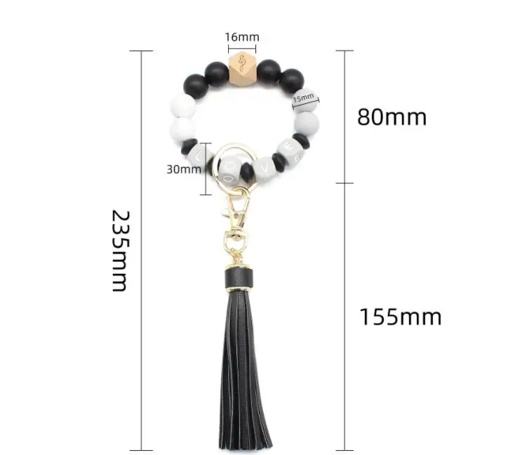 Party Favor Letter Silicone Bead Bracelets Tassel Key Chain Pendant Women's Jewelry Bag Accessories Mother's Day Gift  SN2219