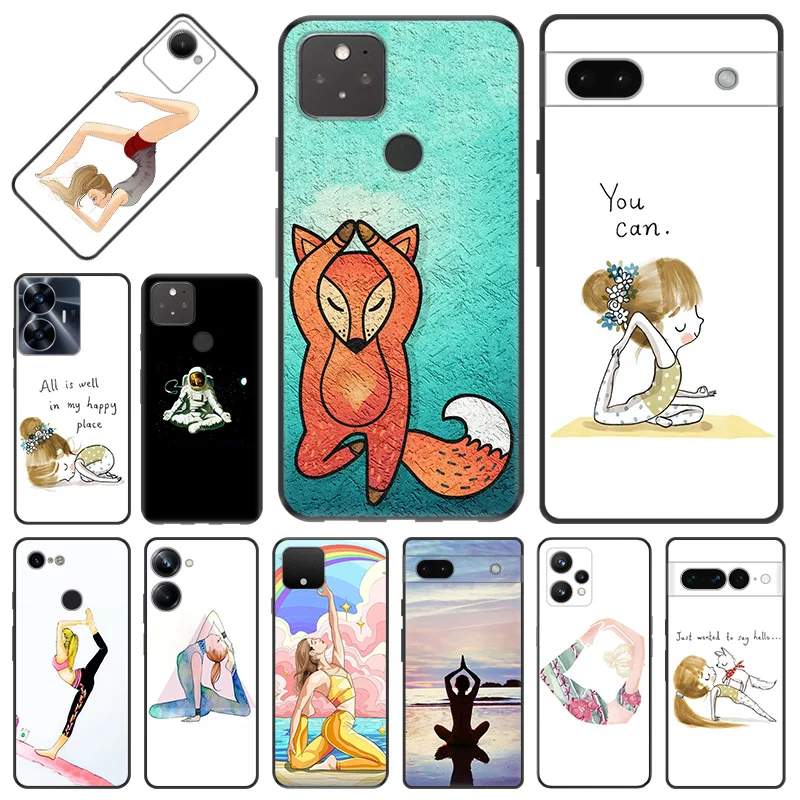 Phone Case for Pixel 8 Pro 8a 7a 6a 7 6 Motorola G200 Edge 40 30 20 One Fusion Lovely Yoga Girl Soft Black Anti-Drop Cover