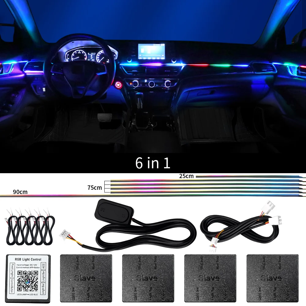 Oprah 18 in 1 Zweizonen-Symphonie LED Auto Umgebungs licht Regenbogen Neon RGB Acryl streifen Innendekoration Streamer Atmosphäre Lampe 12V 9