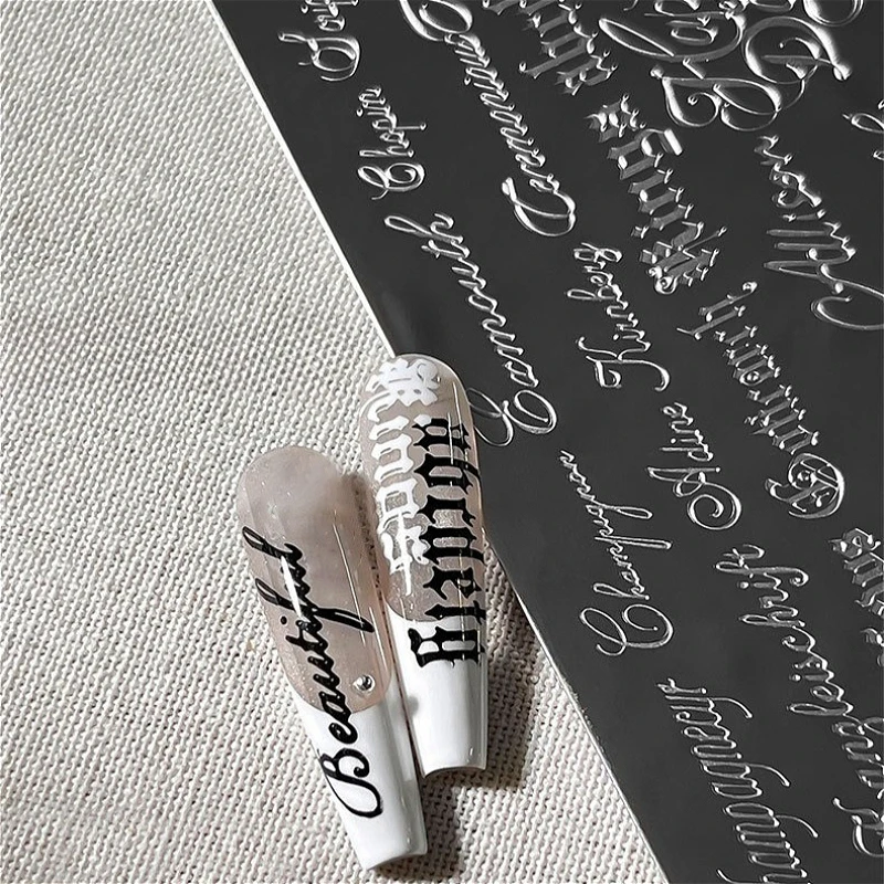 Placa de estampado de letras góticas, estampador de silicona, estrellas, corazones, moños, encaje, plantillas de manicura 5