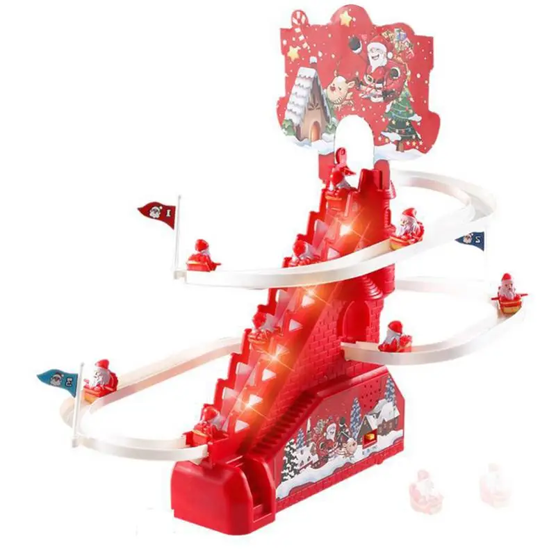 

Christmas Santa Climbing Track Toy Santa Claus Slide Track Musical Roller Coaster Track Playset Electric Track Slide Stairs