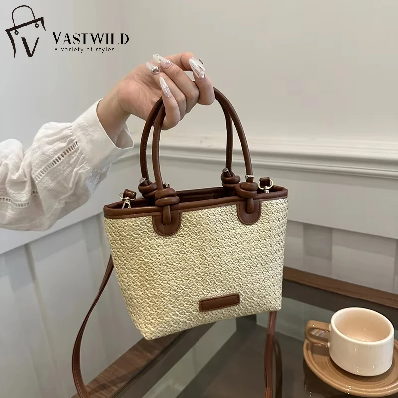 

Summer Vacation Women's Beach Straw Shoulder Bag Retro Design Ladies Portable Crossbody Bags Knot Basket Woven Tote Handbags