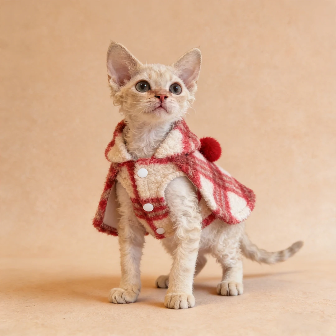 Capa/Poncho a Cuadros de Otoño/Invierno, Ropa Cálida de Invierno para Perros y Gatos, Poncho con Capucha para Mascotas, Abrigo para Cachorros, Gatos y Bichón