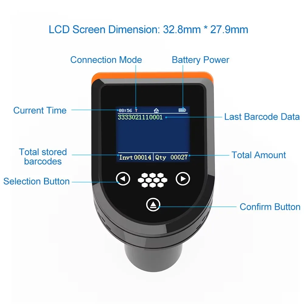 2D Wireless Barcode Scanner with LCD Display USB QR Reader Portable Inventory Scanning Device