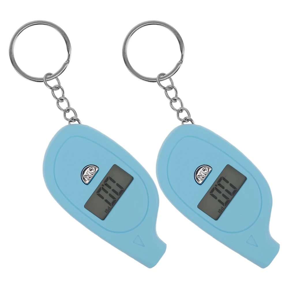 

2 Pcs Mini Tire Pressure Gauge Keychain Digital Display Emergency Sky-blue Portable Tester For Bikes Cars Motorcycles