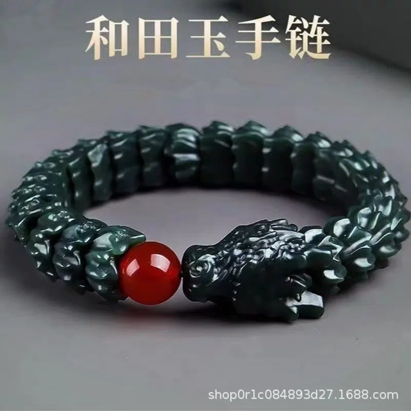 

Hetian Bi Scale Zodiac Men, Elegant Blue And White Jade Coiled Bracelet With Qie Mo