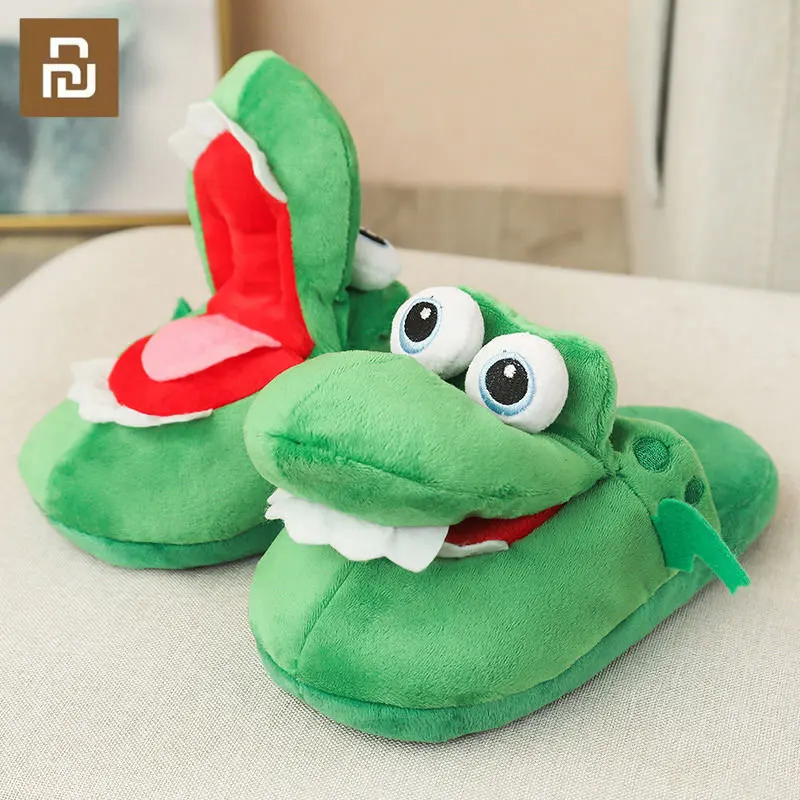 New Style Crocodile Cotton Slippers With Moving Mouth, Funny Non-slip Home Cotton Shoes, Gifts Plush Toy Lovers Slippers Winter