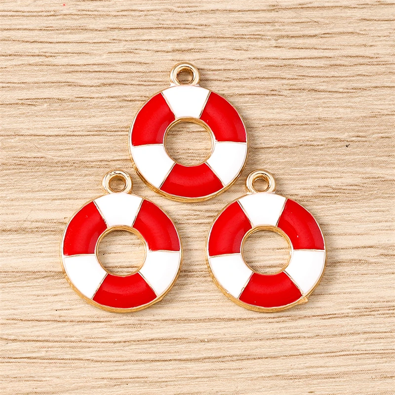 10 Stück 15 x 18 mm niedliche bunte Emaille-Schwimmring-Charms-Anhänger für Schmuckherstellung, Ohrringe, Halsketten, Armbänder, DIY-Bastelbedarf – Detail 4