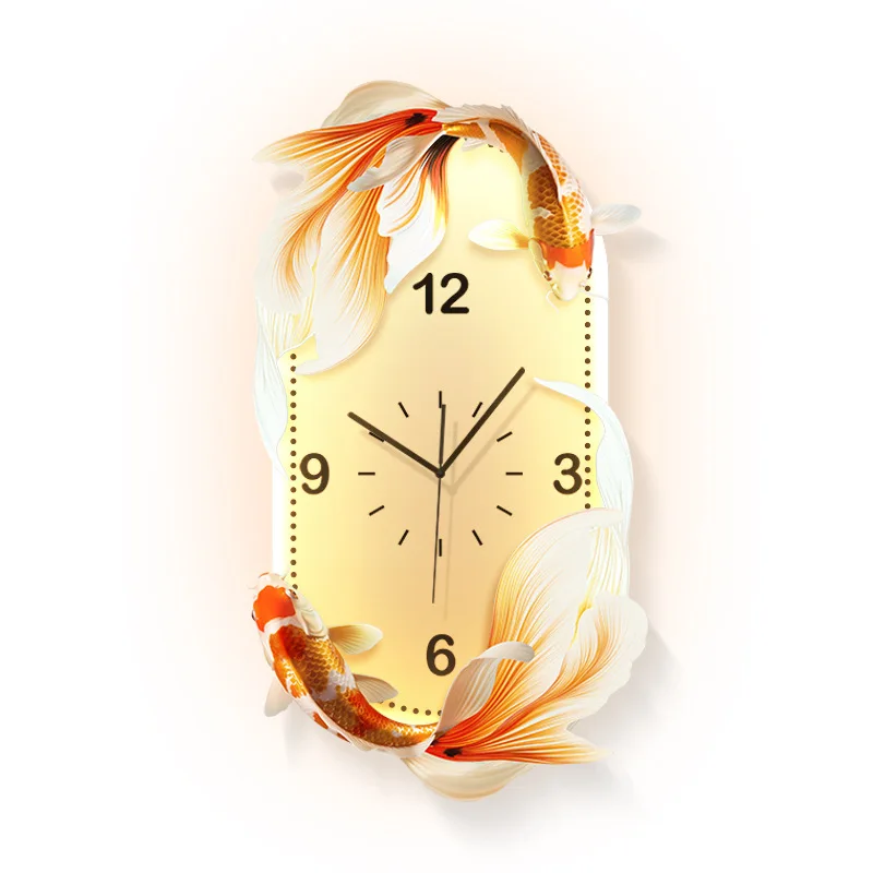 

Stereoscopic luxury Koi creative clock wall lamp restaurant clock hanging painting