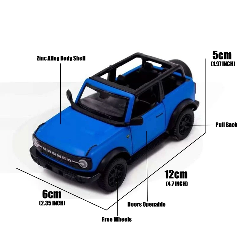 1/36 Ford Bronco SUV Off-Road Toy Car Model For Children RMZ CiTY Diecast Miniature Pull Back Collection Gift for Kid Boys