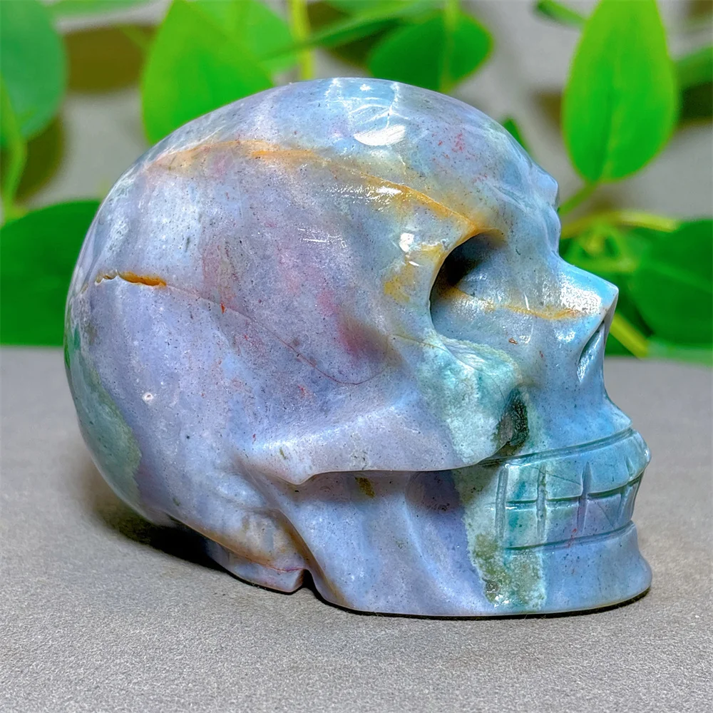 Ocean Jasper Skull Crystal Natural Quartz Stone Minerals Halloween Decoration Reiki Craft Energy Healing Meditation Spiritual