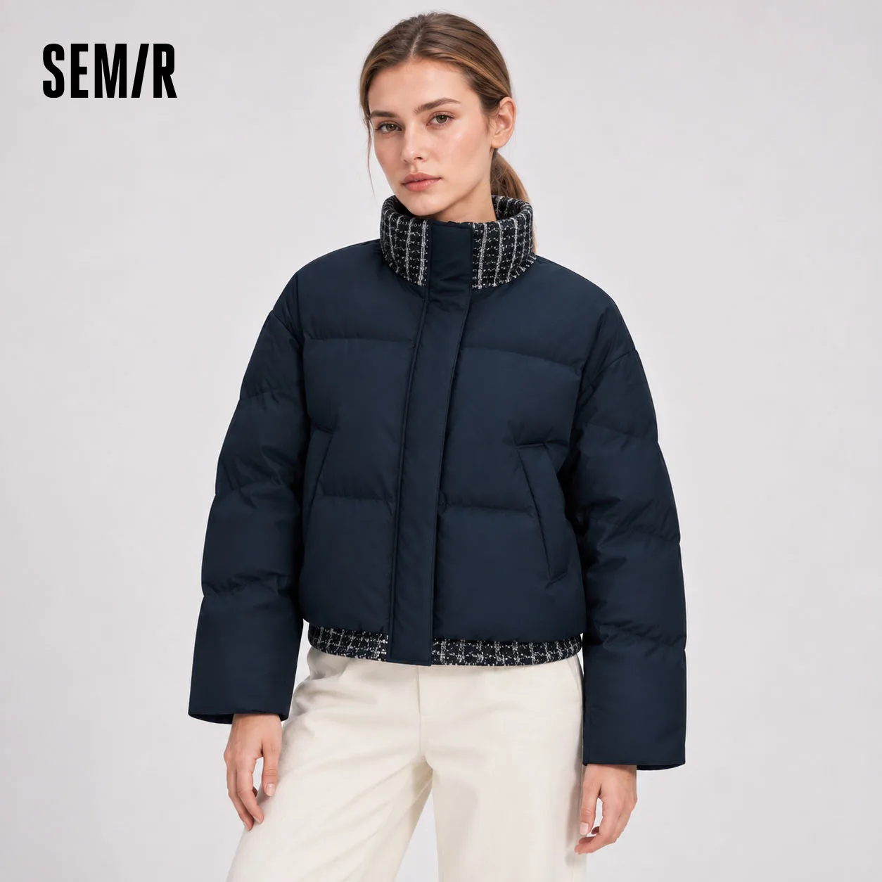 Semir Women Down Jacket Panel Design Layered Look Loose Fit 80 Percent Down Fill Versatile Modern Style 2026 New