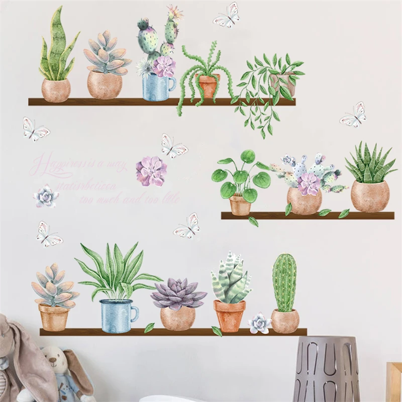 Creative Flowerpot Wall Sticker For Bedroom Baseboard Home Decoration Diy Natural Plants Mural Art Pvc Decals Pastoral Posters