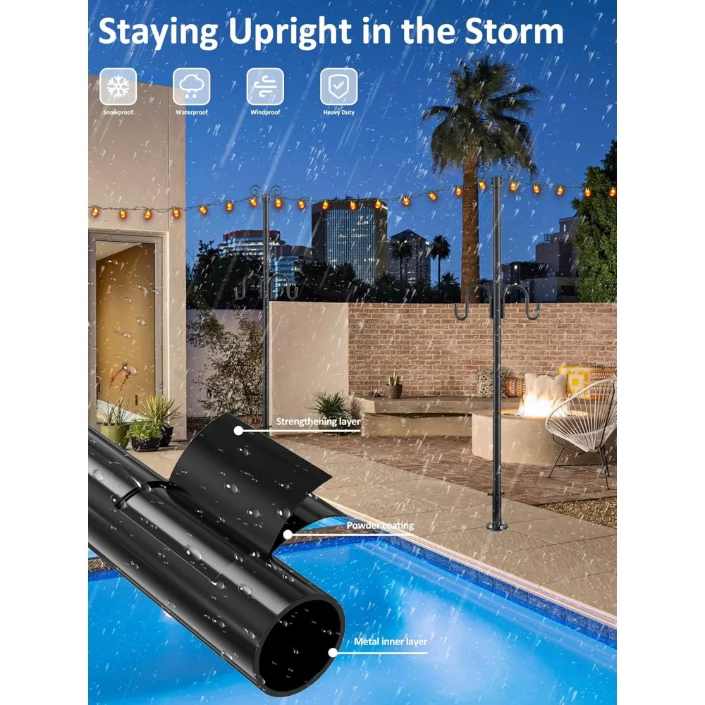 أقطاب خفيفة للسطح بطول 8.7 قدم، أقطاب معدنية بقطر 1.5 بوصة مع خطافات للتعليق، عمود مثبت على الأرض لديكور الفناء الخارجي #4