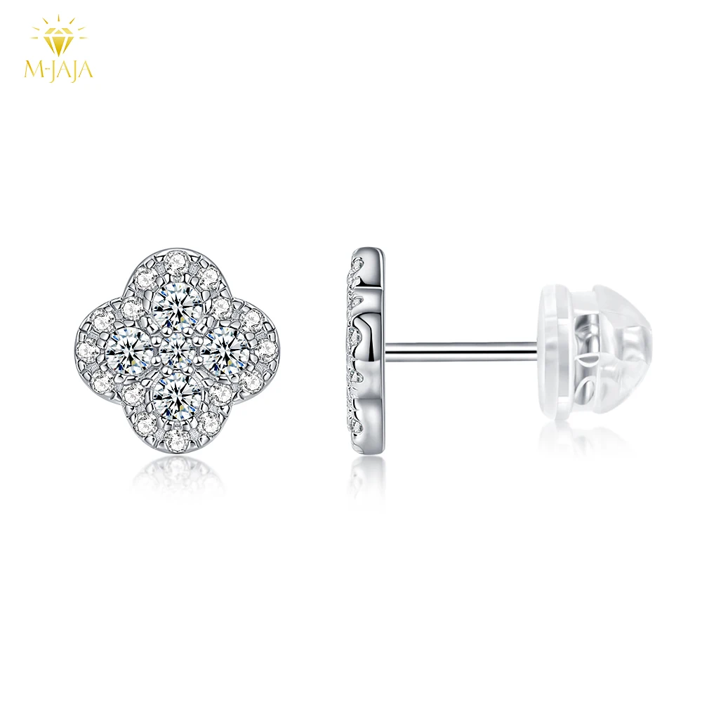 

M-JAJA Moissanite Four-leaf Clover Earrings D VVS1 Lab Created Diamond Stud Earrings S925 Sterling Silver Fine Jewelry for Women