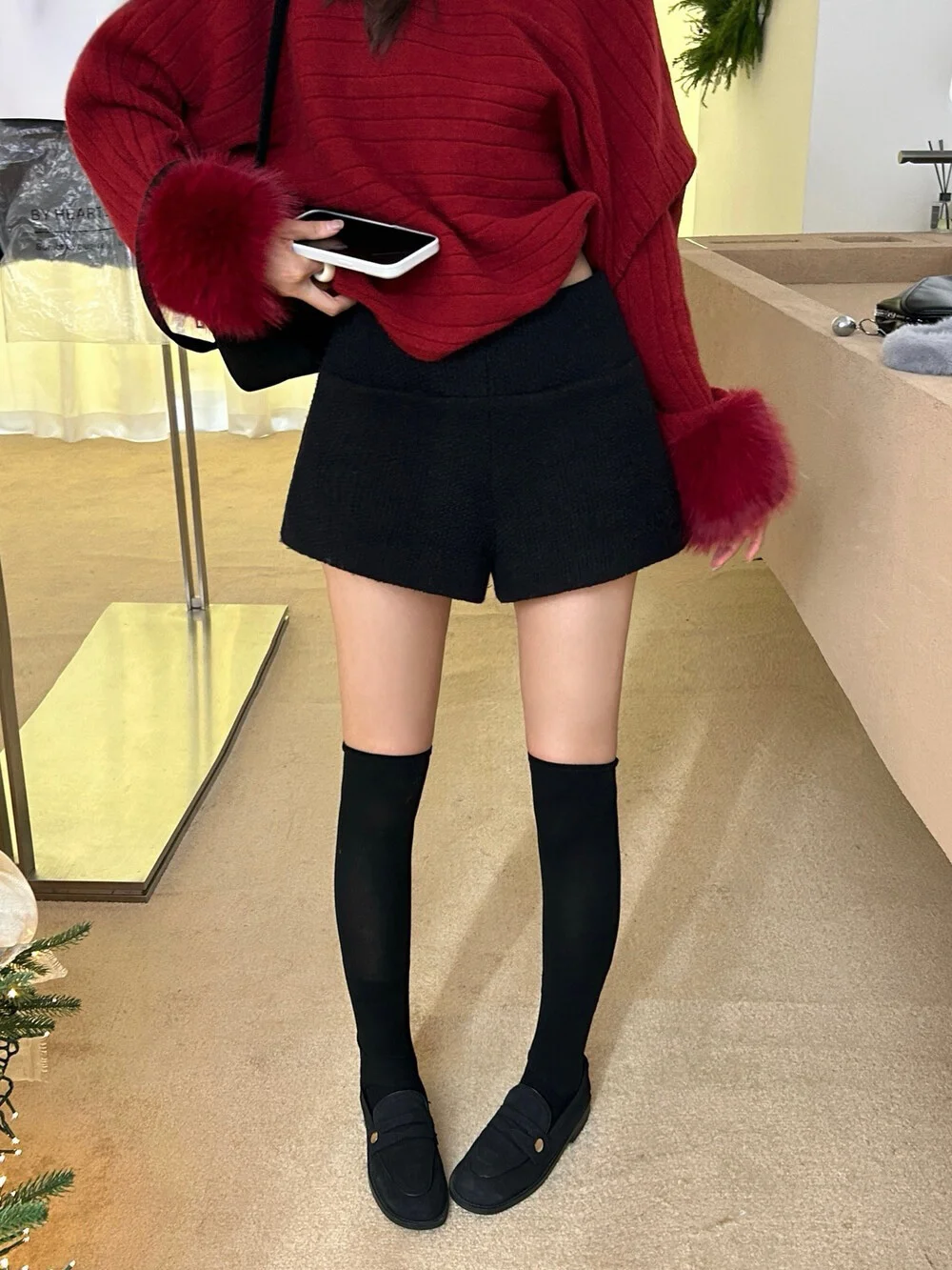 

Шерстяные шорты Hellokay с высокой талией, текстурированные, повседневные, прямого кроя, из смесового полиэстера, удобные, на молнии