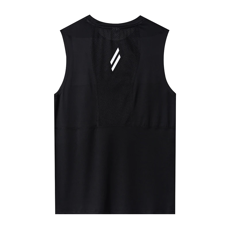 Men's Vest Black Breathable Quick-Drying Polyester Fiber Sports Sleeveless Vest Suitable for Gym Running and Training Casual