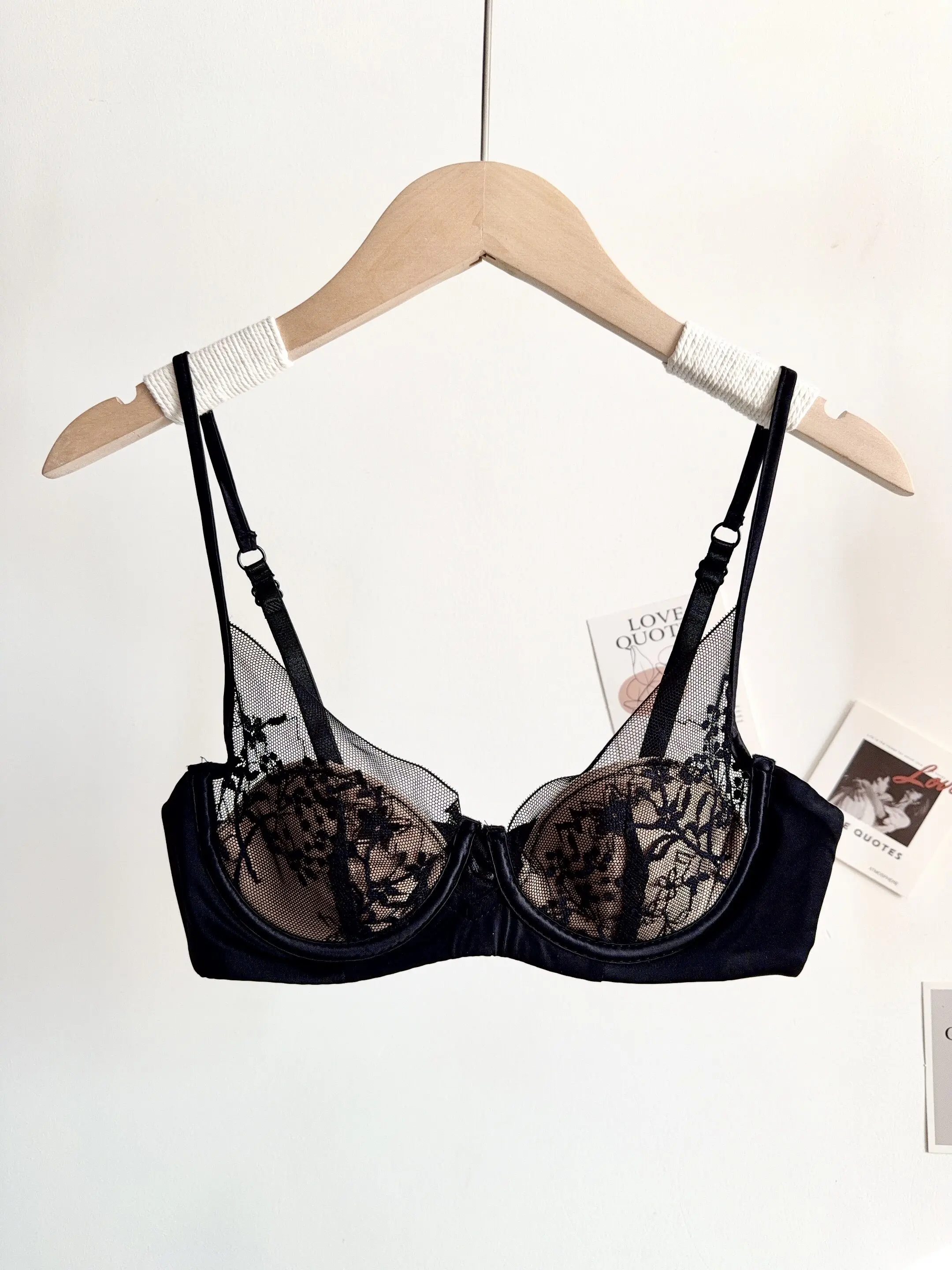 Conjunto de Lencería de Encaje Cómodo para Mujer, Sujetador con Aros Suaves, Copa Delgada, Push-Up, Transpirable, Ropa Interior para Mujeres con Busto Pequeño