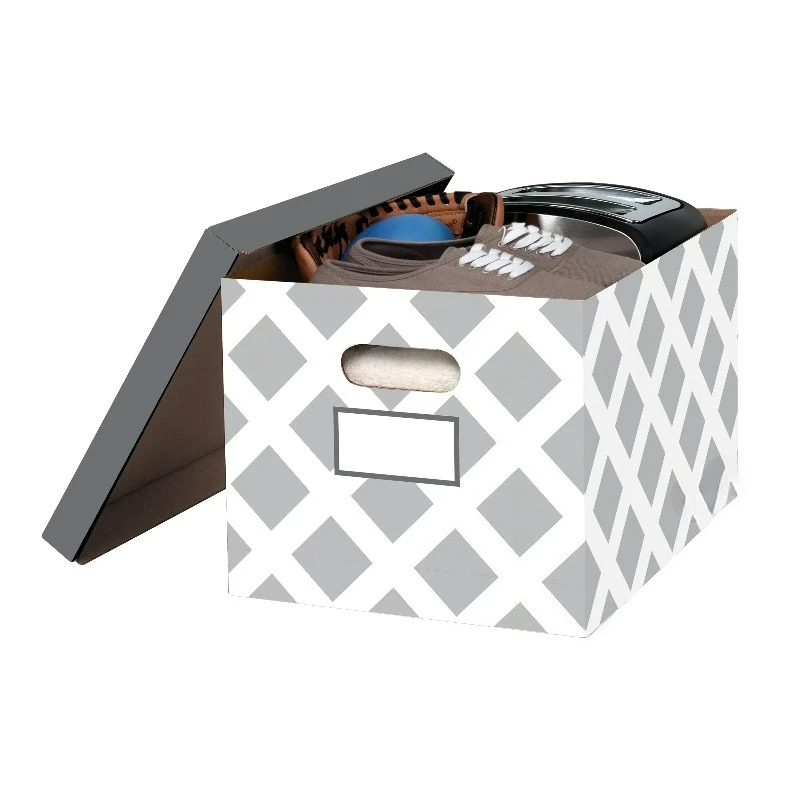 3-Count Decorative, Letter/Legal File Box, Grey, Diamond Design with Grey Lid