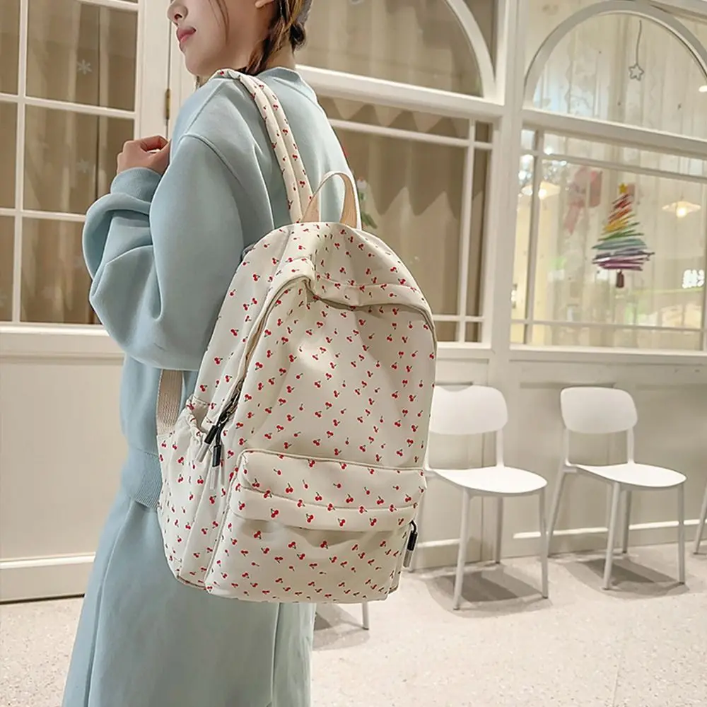 Cute Floral Print Backpack Breathable Large Capacity Student Schoolbag Nylon Ultra-light Book Bag
