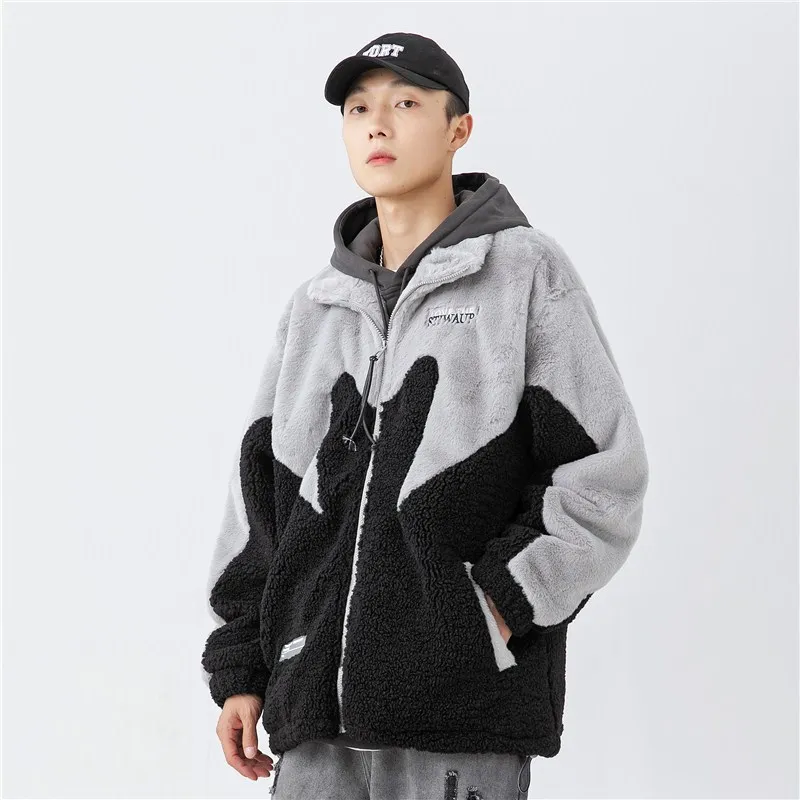 Thick Warm Wool Lamb Couple Coat Ladies Stand Collar Letter Embroidery Women\'s Oversize Padded Plush Jacket Heated for Men Style