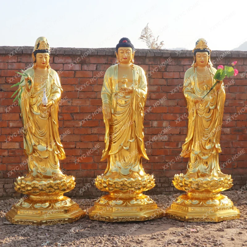 Western Trinity Buddha Statue 1.6 M Amitabha Buddha Great Trend to Guanyin Bodhisattva Buddha Utensils Guanyin