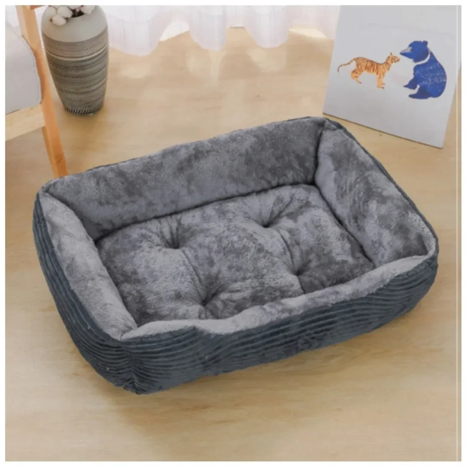 

Perfect cozy accessories and supplies for your furry friend - Soft and cozy supportive plush square pet house kennel sofa bed fo