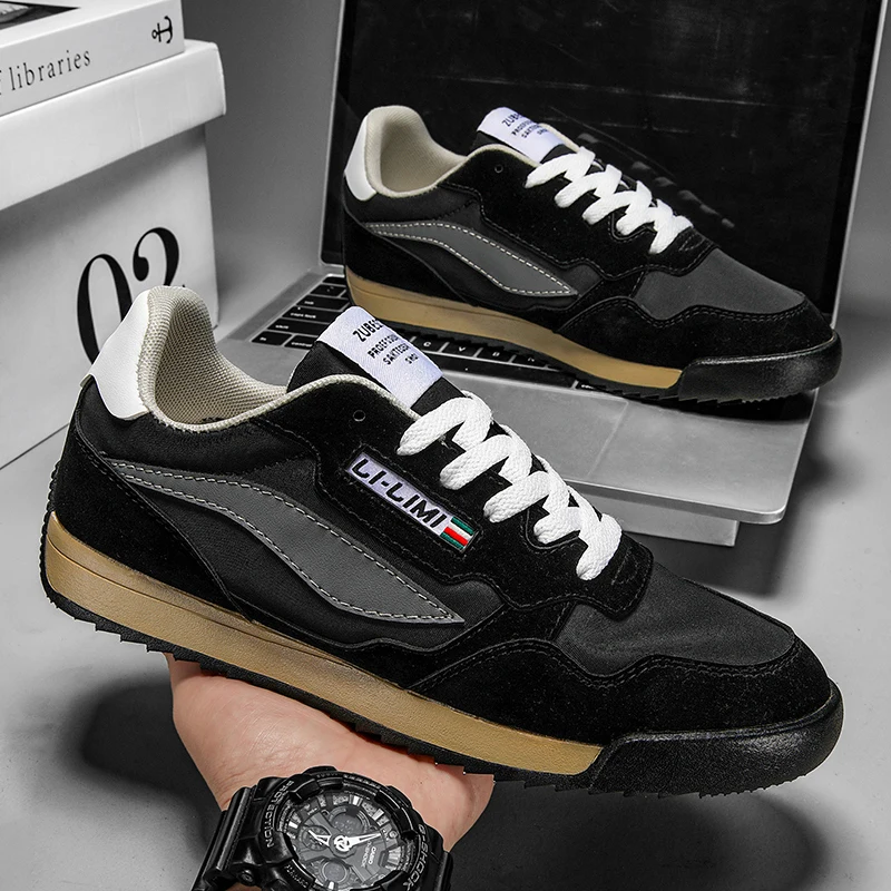 

Кожаная спортивная обувь, мужская повседневная дышащая обувь с узлом, винтажные кроссовки, мужская обувь на плоской подошве, удобная всесезонная обувь