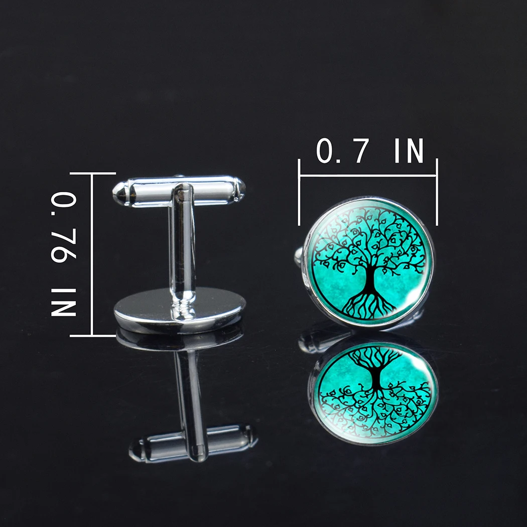 Costume arbre de vie pour hommes, boutons de manchette, chemise, arbre d'art, Cabochon en verre, boutons de manchette, cadeau pour petit ami et mari