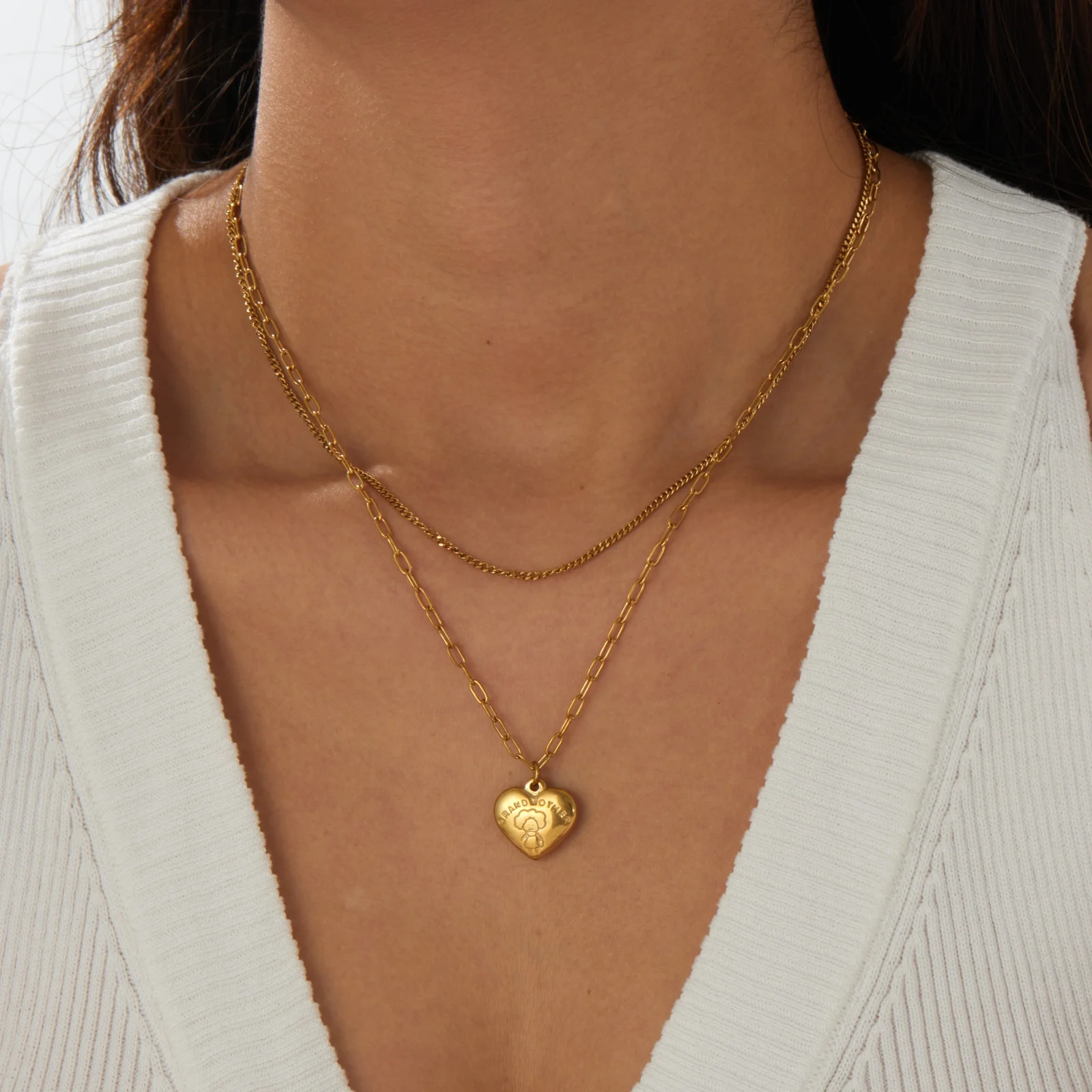 LAMENGLY 316L Stainless Steel Gold  Heart Layered Necklace | Trendy Sentimental Party Jewelry & Delicate Gift for Women
