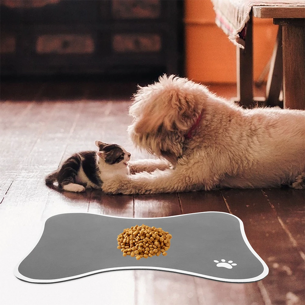 

Pet Feeding Mat Absorbent Pads for Cats Dogs Water Bowls Thick Placemat Puppy Reusable Non Slip Bone Shaped Lightweight Longtime