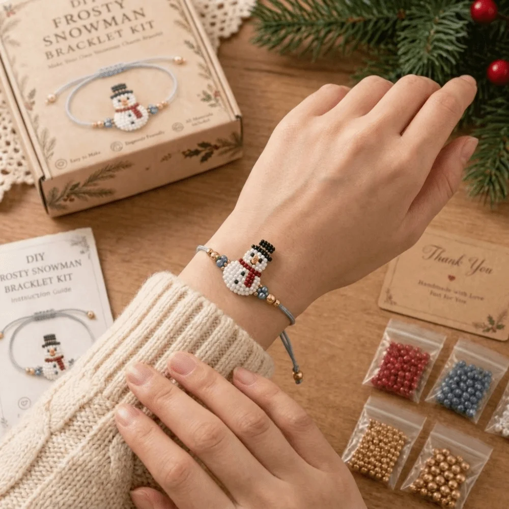 Festive Handmade DIY Bracelet Making Kit Elk Snowman Hand Jewelry Craft Set Animal Design Bead Christmas Bracelet Kit Women