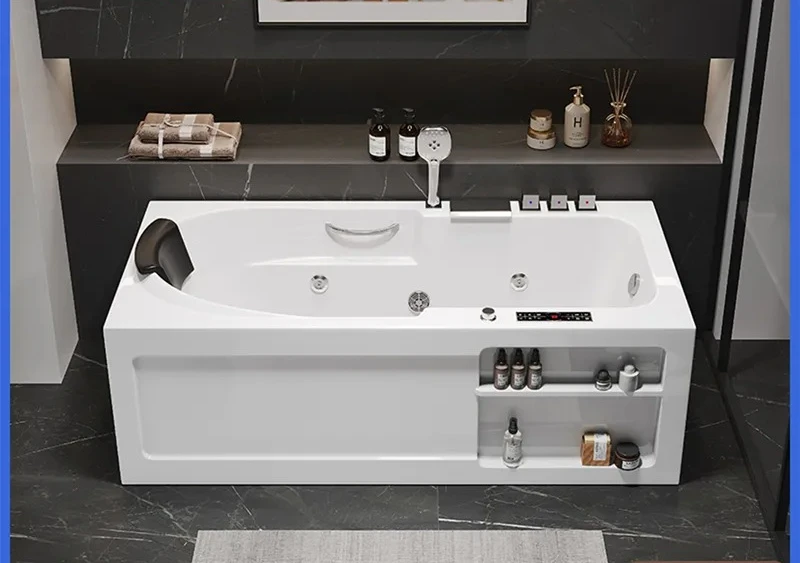 Smart Acrylic Bathtub with Massage Armrests Constant Temperature Soaking Tub for Small Apartment Hotel Spa Three Skirt Design