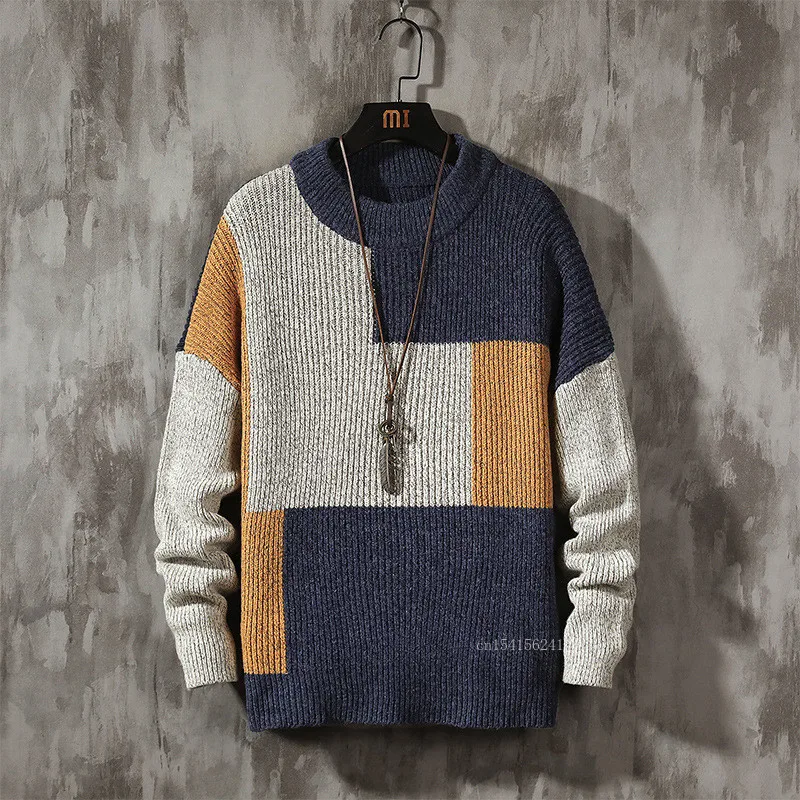 

Knitted Men Pullovers Sweater O-neck Patchwork Fashion Harajuku Style Clothing Silm Casual Autumn Winter Sweater Male Streetwear