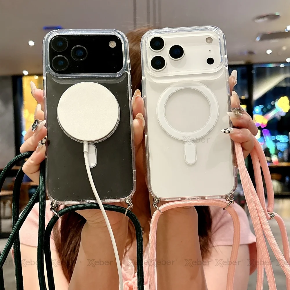 Umhängeband-Halskette mit durchsichtiger Hülle für iPhone 18 13 14 Plus 15 16 17 Pro Max, kompatibel mit Magsafe magnetischer kabelloser Ladehülle – Detail 3