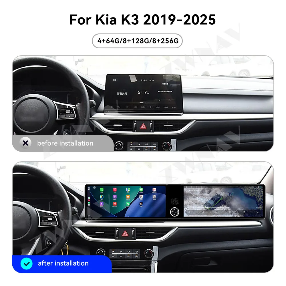 Car Radio Dual 12.3“ Screen For Kia K3 2019-2025 Upgrade Navigation Wireless GPS  Player Stereo Multimedia Player&Carplay