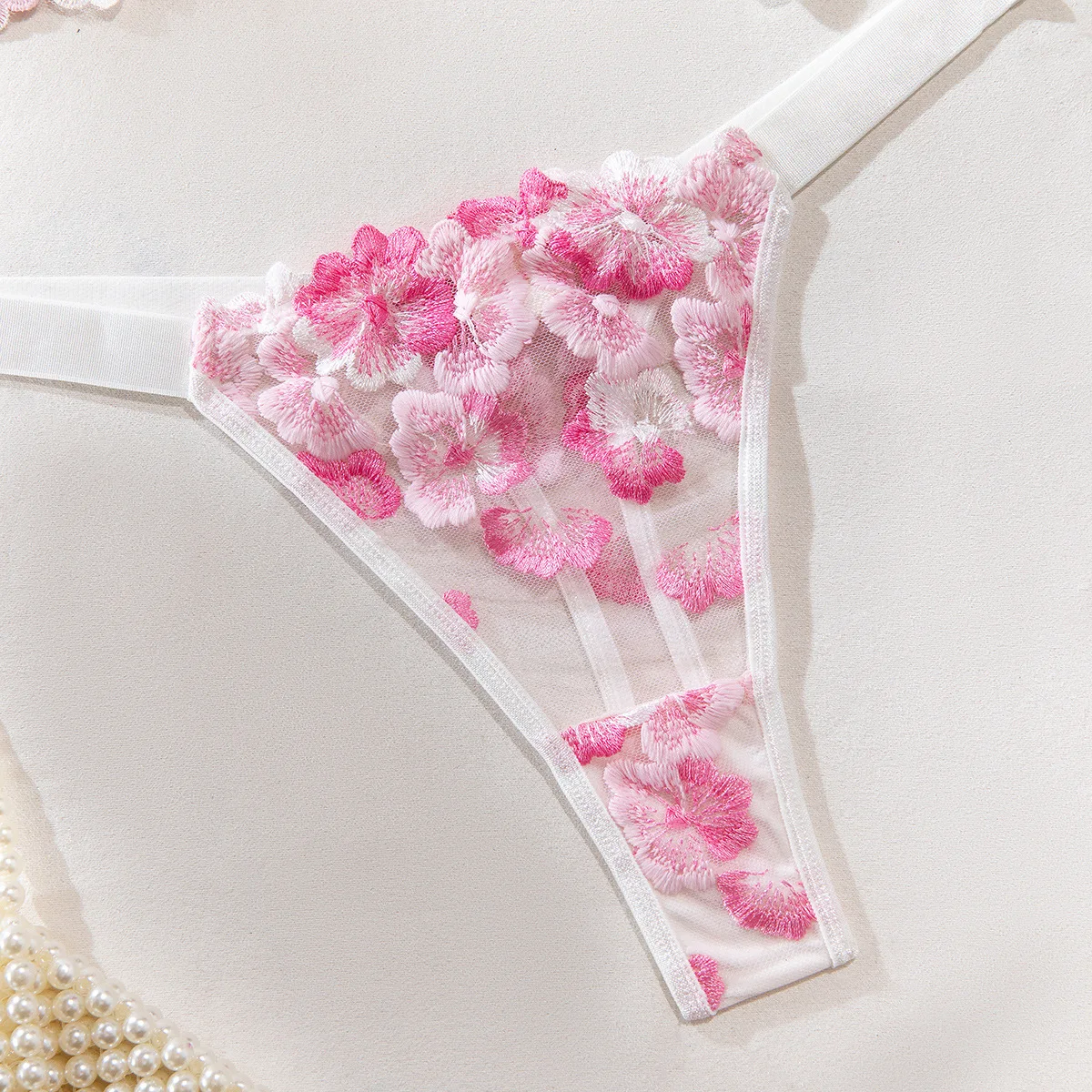 Pink Floral Romantic Embroidery Sexy Lingerie Set Deluxe Aeshetic Underwear in Good Quality Seductive