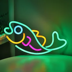 Fish LED Wall Neon Sign Light For Beach Pub Fishing Club Sea Food Restaurant Shop Store Party Room Kitchen Decoration