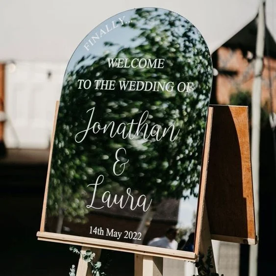 Tableau de siège miroir en acrylique arc personnalisé, cartes d'invitation de mariage, grand tableau de bienvenue, haut de gamme, transparent, fête de mariage