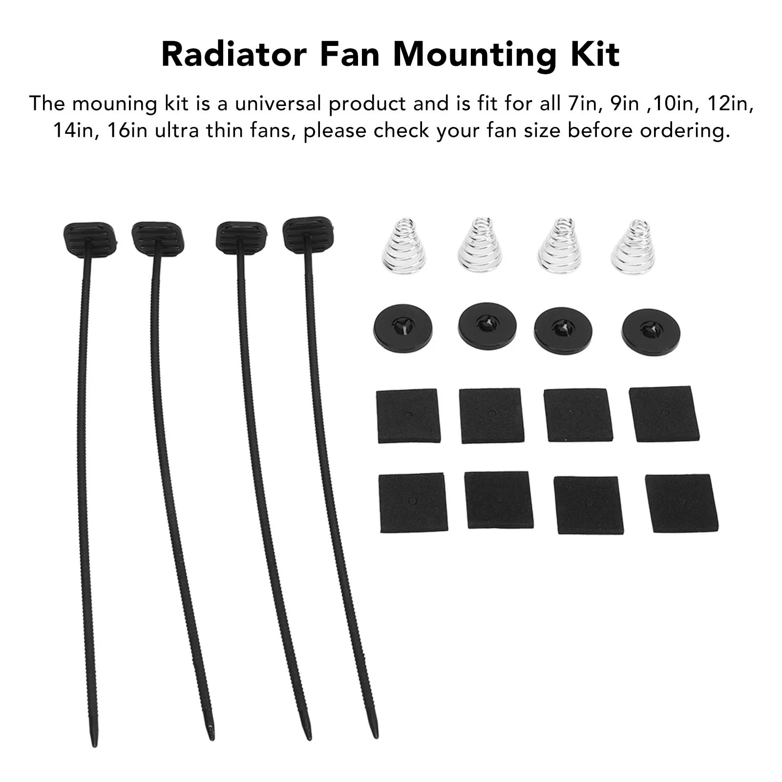 

Through Radiator Fan Mounting Kit for 7-16in Ultra Thin Fans ABS Metal Universal Fit Electric Cooling Transmission Cooler