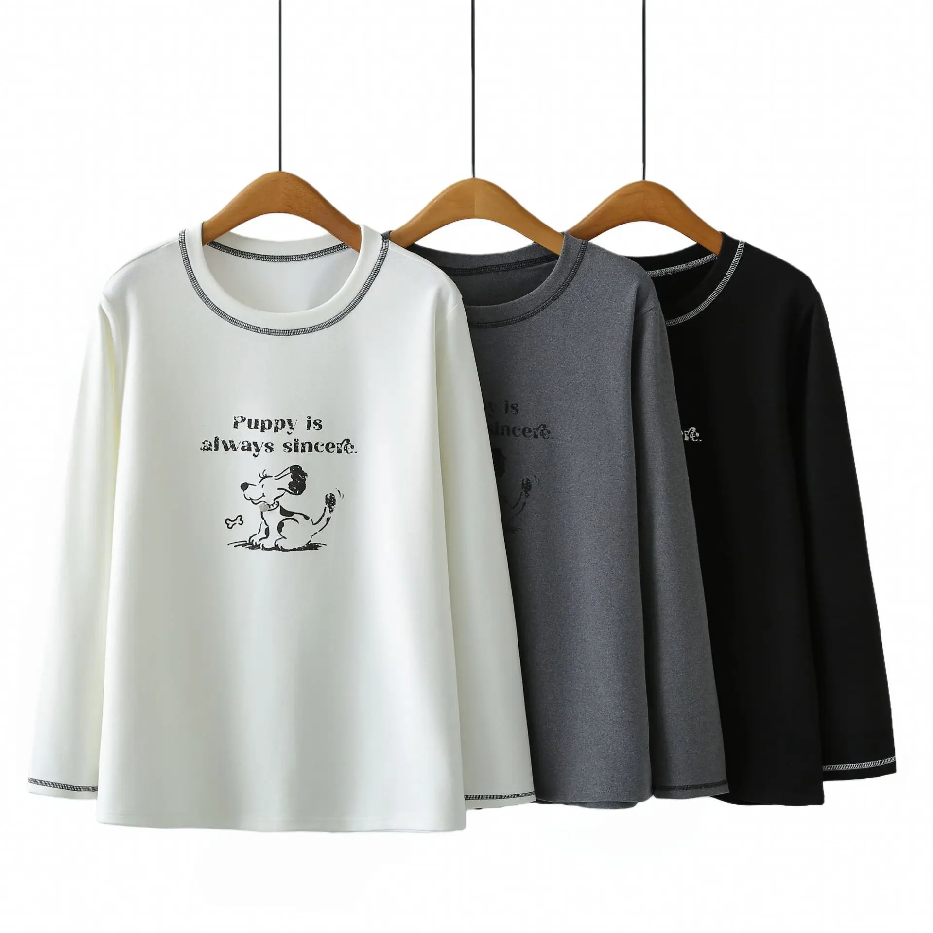 XXXXL موضة حجم كبير تي شيرت المرأة الخريف الشتاء الشباب عادية مطبوعة الكرتون طويلة الأكمام دي المخملية الدافئة القمم 7051 #5